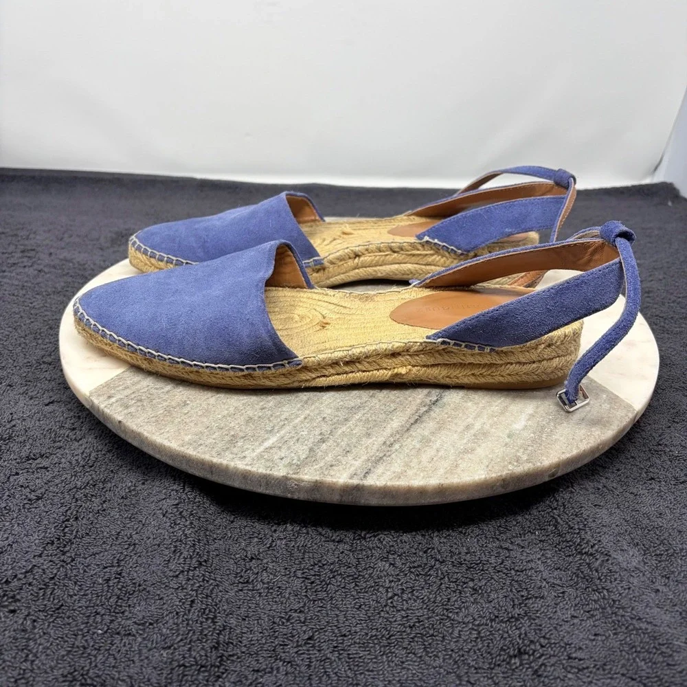Adolfo Dominguez Blue Suede Espadrille Flats Ankle Tie Womens Sz 39 US 8.5 Coast